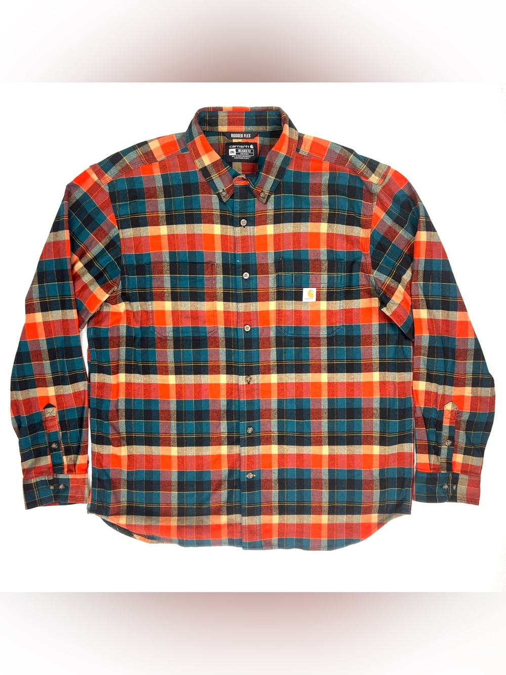 Carhartt Rugged Flex Flannel Shirt Men's 2XL Long Sleeve Plaid Relaxed Fit
